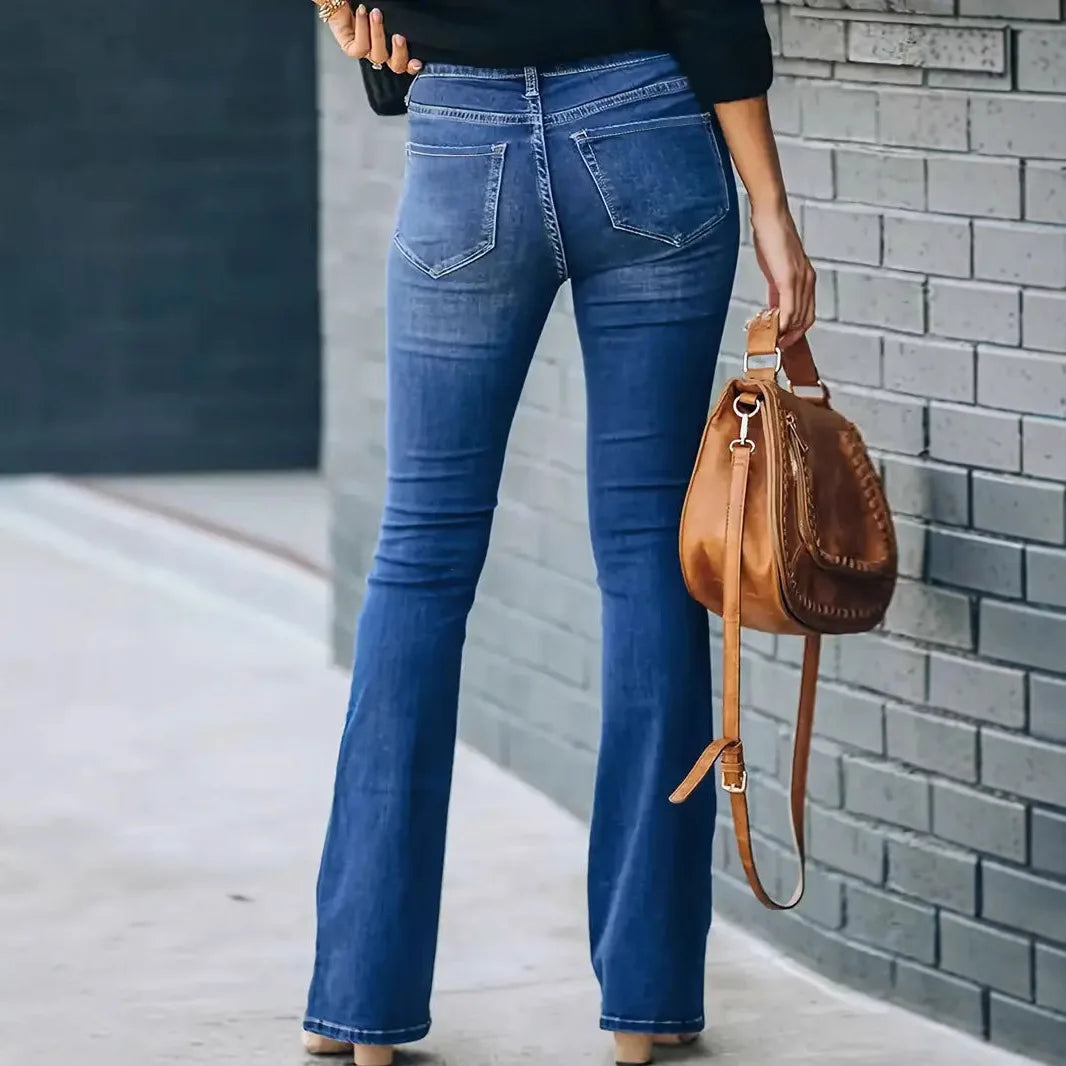 Pantalon évasé en jean pour femme, coupe bootcut, extensible, taille haute, délavé, poches, boutons, pantalon skinny, streetwear 2026 MAEJORKEN