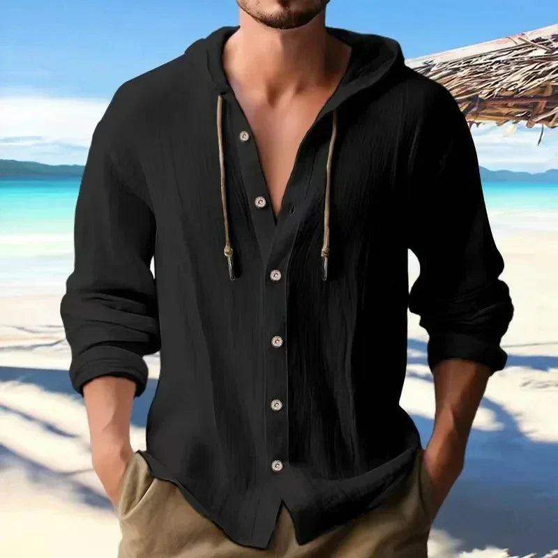 Chemise d'été en lin pour hommes à capuche manches longues du S au 3XL