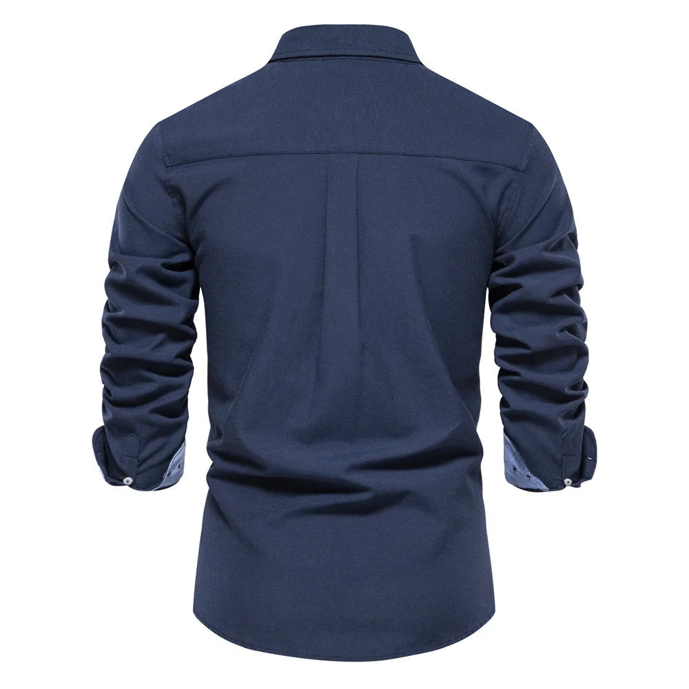 "Chemise à manches longues pour hommes, design polyvalent et décontracté, taille européenne, haut à simple boutonnage à revers de couleur pure à la mode" MAEJORKEN