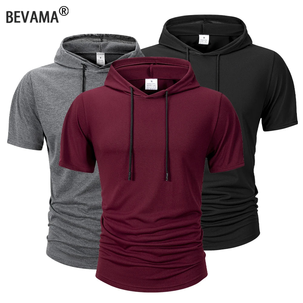 Sweat-shirt à capuche pour hommes, décontracté, manches courtes, ample, couleur unie, léger, Fitness, dessus respirants, été MAEJORKEN