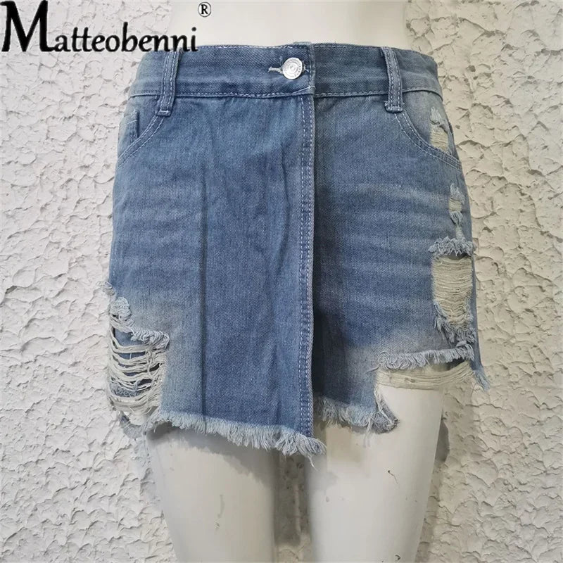 Short en jean déchiré pour femme, taille haute, troué, poches décontractées du S au 2XL MAEJORKEN