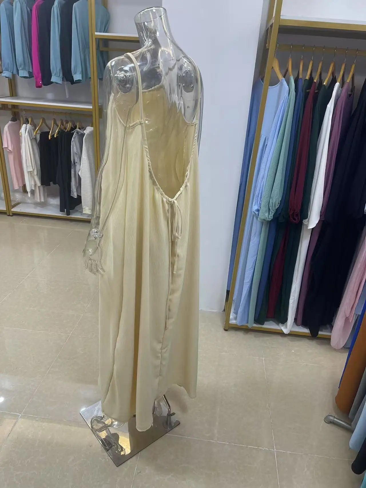 Nouvelle arrivée : Robe longue décontractée sans bretelles ni dos pour femme, confortable pour la maison et la nuit MAEJORKEN