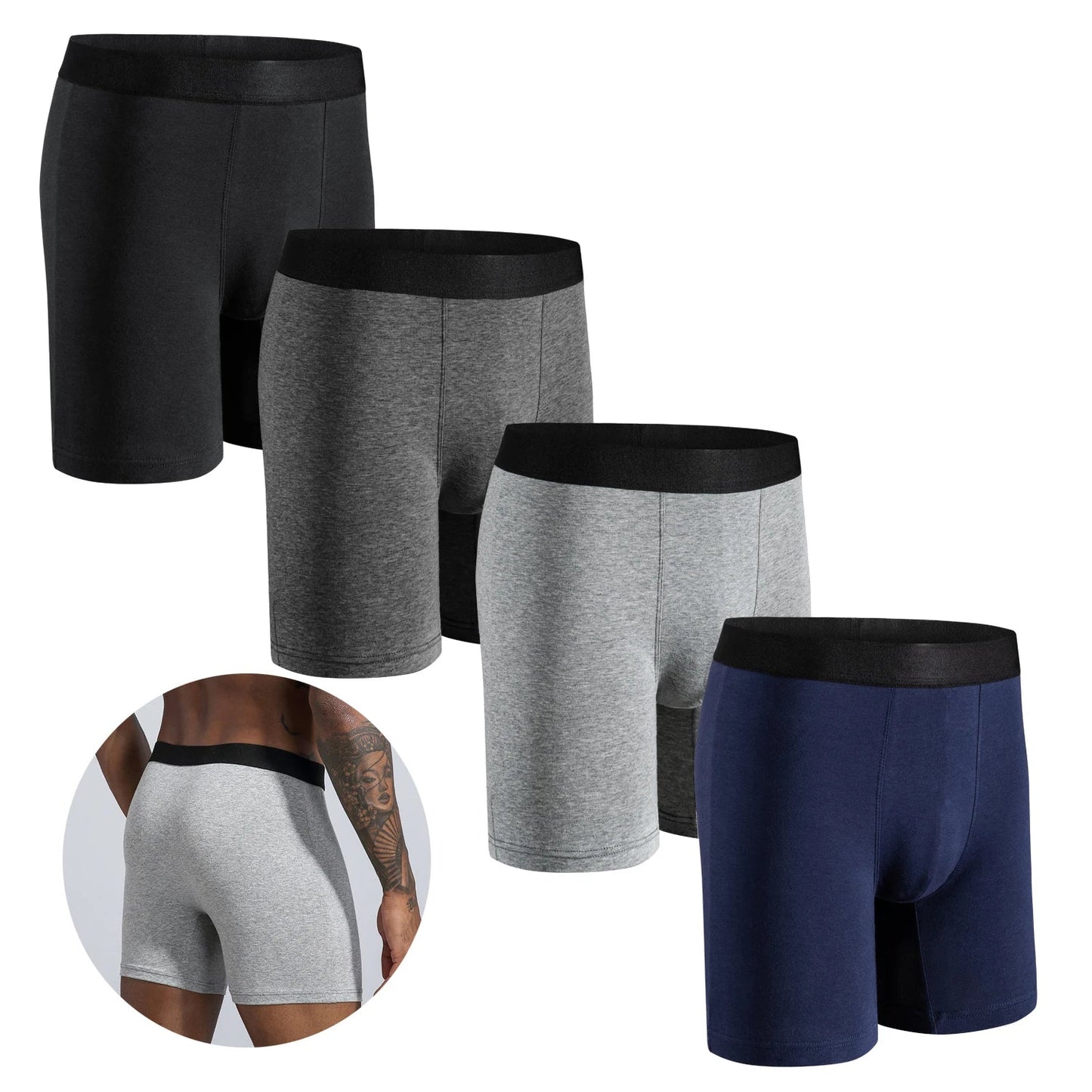 4 pièces ensemble mi-long Boxer Shorts sous-vêtements masculins coton respirant hommes caleçons pour hommes Homme Boxershorts glisse culotte douce MAEJORKEN