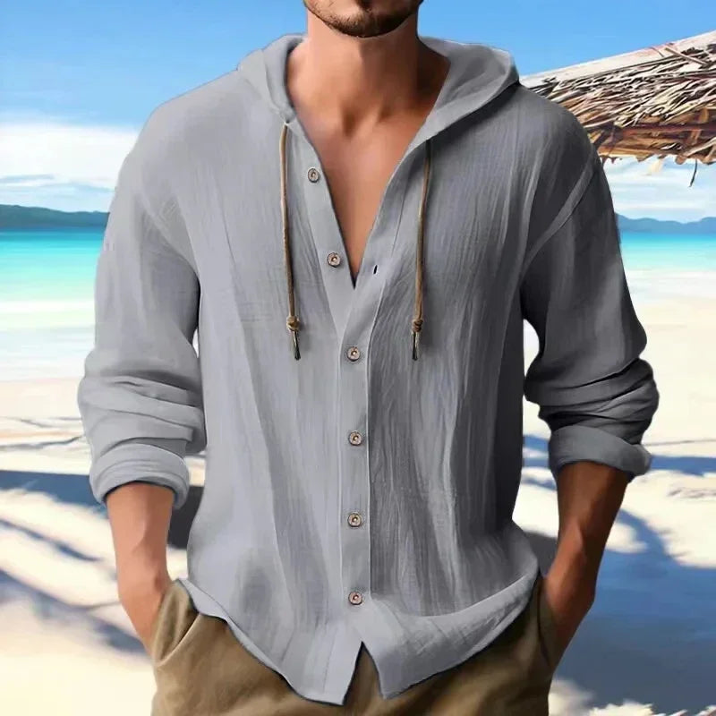 Chemise d'été en lin pour hommes à capuche manches longues du S au 3XL