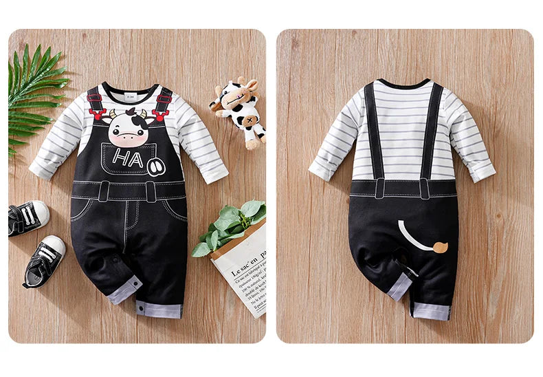 Vêtements pour bébé, imprimé vache de dessin animé mignon, confortable et doux, combinaison pour garçons et filles de 0 à 18 ans, printemps et automne, manches longues MAEJORKEN