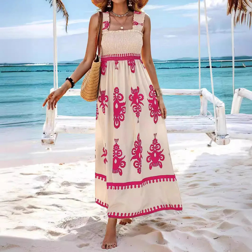 Robe d'été à bretelles imprimées dos nu du S au 2XL