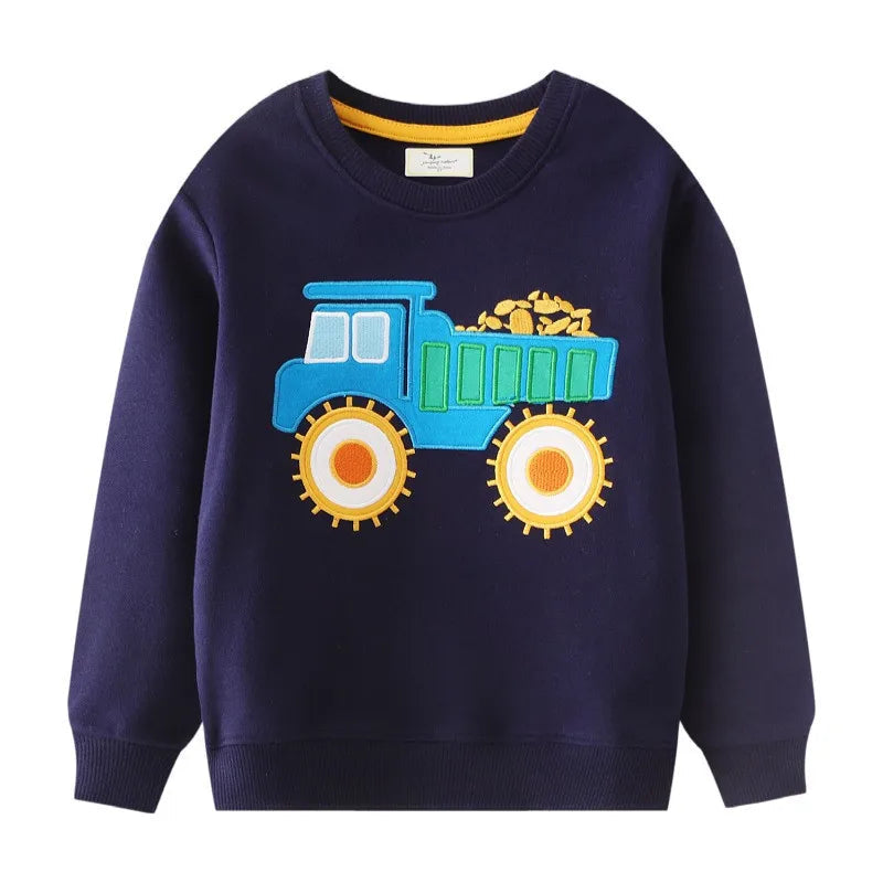 Sweat-shirt à manches longues brodé de voitures de dessin animé pour garçons, chemises d'automne pour enfants, vêtements pour bébés, offre spéciale MAEJORKEN
