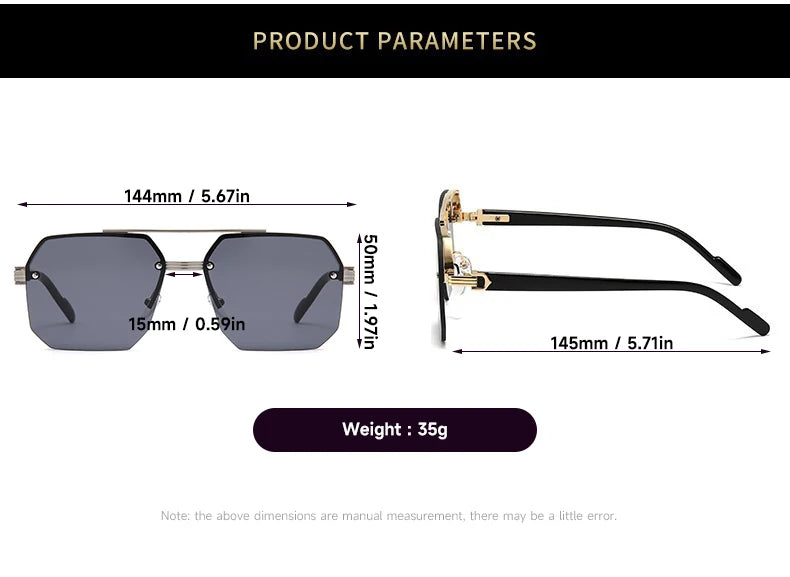 Lunettes de soleil sans monture pour hommes, de haute qualité, UV400, carrées, Double pont MAEJORKEN
