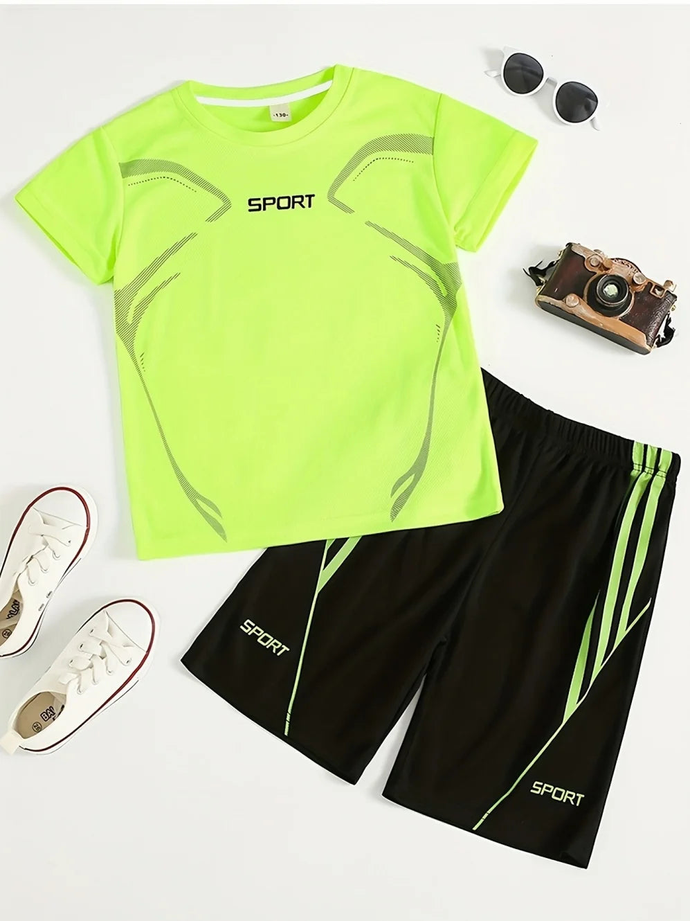 Vêtements pour enfants, ensemble décontracté à imprimé football, col rond, manches courtes et short, ensemble sportif d'été pour garçons, basketball, football MAEJORKEN