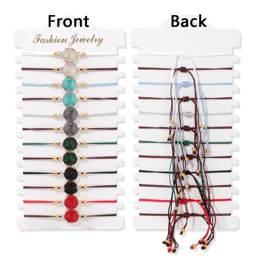 12 pièces/ensemble coloré pierre naturelle tressé Bracelet guérison cristal à la main Bracelets porte-bonheur Bracelets bijoux femmes hommes cadeaux MAEJORKEN