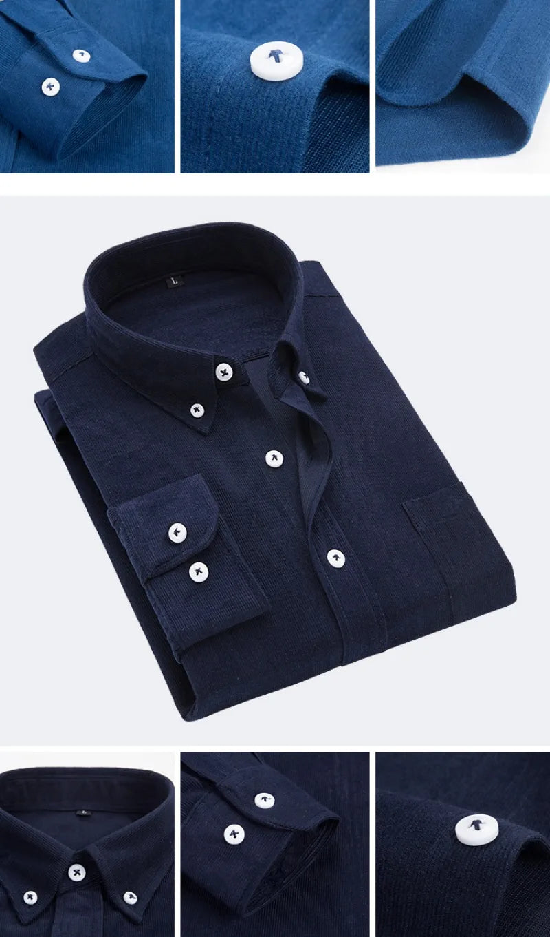 Chemise en velours manche longue rayure homme du M au 5XL