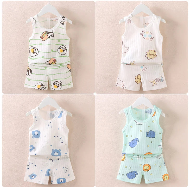 Vêtements pour mères et enfants, en coton imprimé, T-shirt, gilet, hauts et shorts, ensembles pour garçons et filles, mignons et respirants, été MAEJORKEN