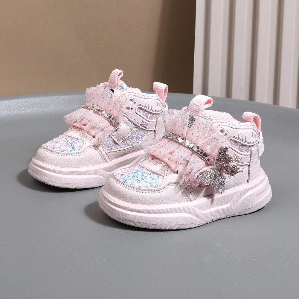 Chaussures d'automne en cuir pour enfants, baskets de Sport pour enfants en bas âge, mignonnes papillons scintillants, semelle souple, à la mode, pour filles, nouvelle collection 2025 MAEJORKEN