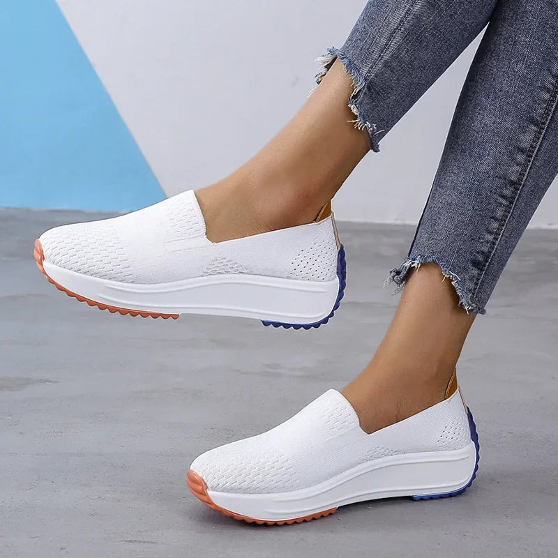 Baskets d'extérieur en maille respirante pour femmes, chaussures plates à enfiler, chaussures de Jogging légères à semelle compensée, mocassins d'été à semelle souple MAEJORKEN