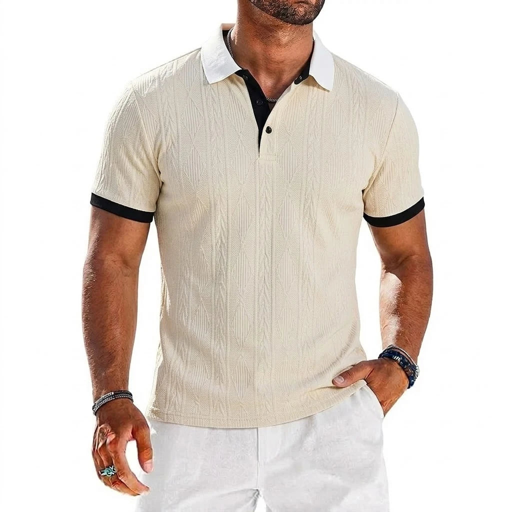 Chemises Polo Décontractées en Maille Extensible Texturée à Manches Courtes pour Hommes, Chemises de Golf, T-shirts Décontractés d'Été pour la Plage, Streetwear Boutonné MAEJORKEN
