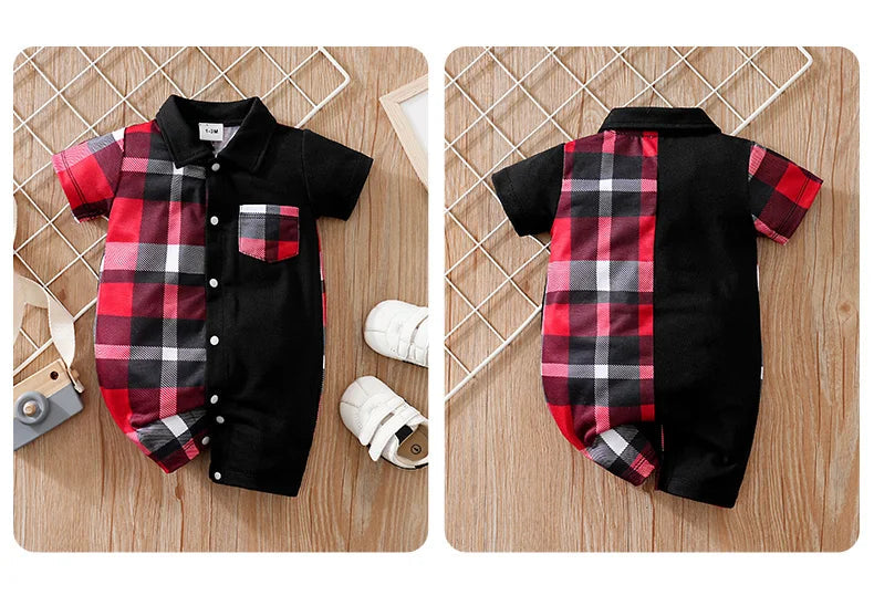 Polo à carreaux en Patchwork pour nouveau-né, vêtements confortables et doux pour garçons et filles, combinaison d'été à manches courtes pour bébé MAEJORKEN