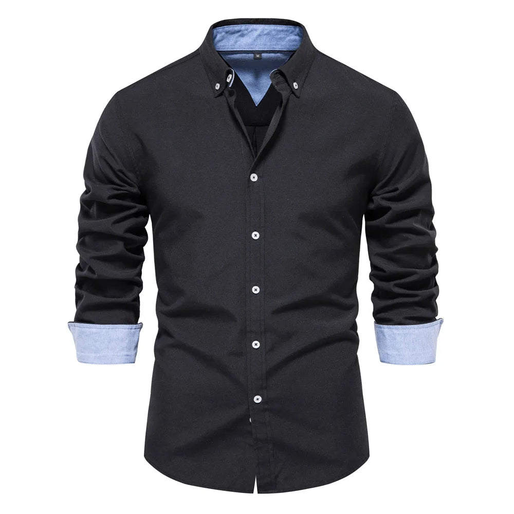 "Chemise à manches longues pour hommes, design polyvalent et décontracté, taille européenne, haut à simple boutonnage à revers de couleur pure à la mode" MAEJORKEN