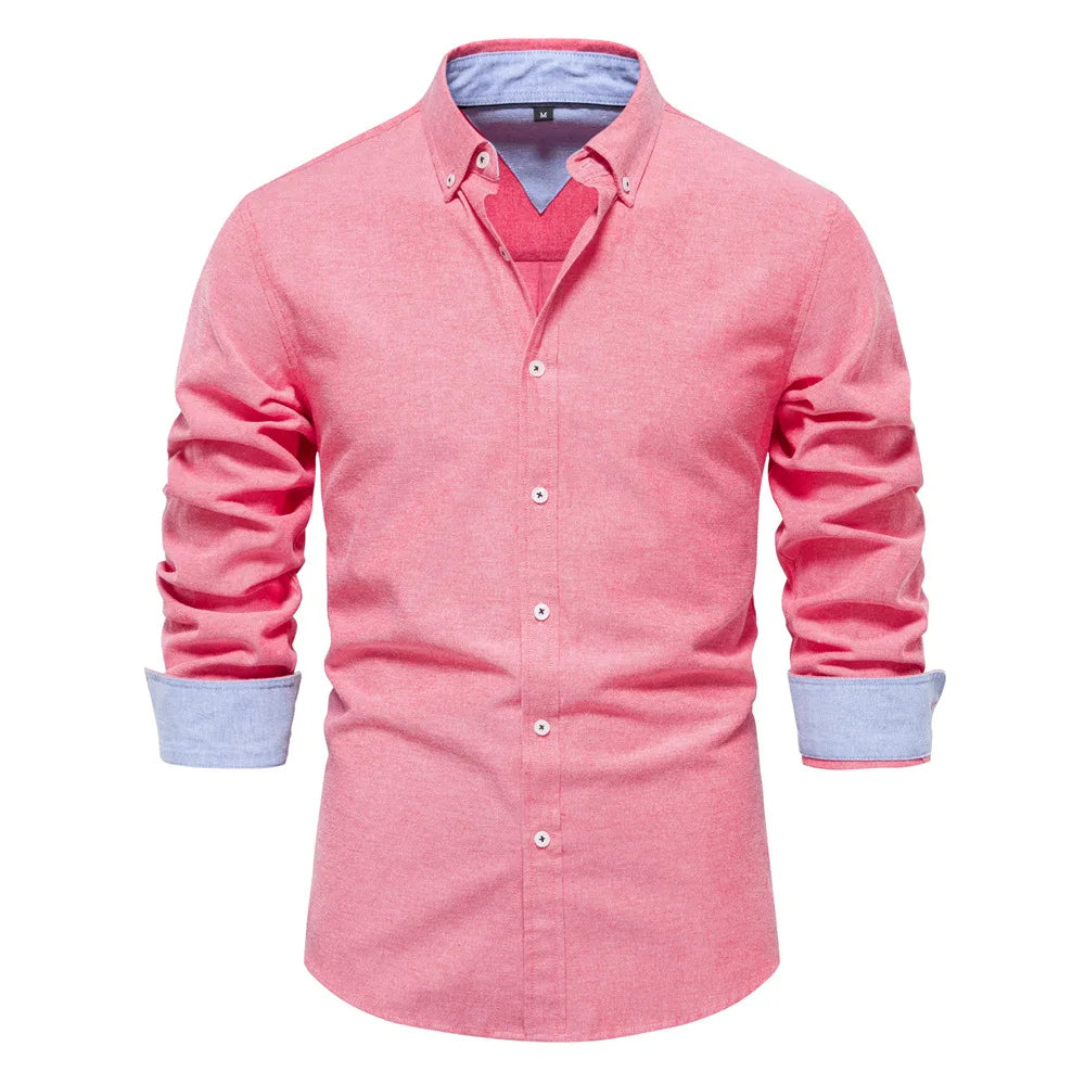 "Chemise à manches longues pour hommes, design polyvalent et décontracté, taille européenne, haut à simple boutonnage à revers de couleur pure à la mode" MAEJORKEN