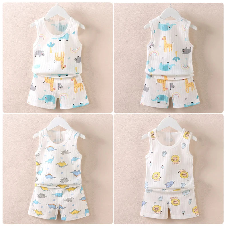 Vêtements pour mères et enfants, en coton imprimé, T-shirt, gilet, hauts et shorts, ensembles pour garçons et filles, mignons et respirants, été MAEJORKEN
