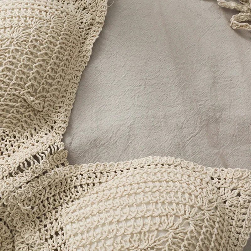 Soutien gorges de maillot de bain de plage sexy pour femmes, dos nu, col licou, crochet, tricot,  glaçure creuse, pompon, haut précieux MAEJORKEN