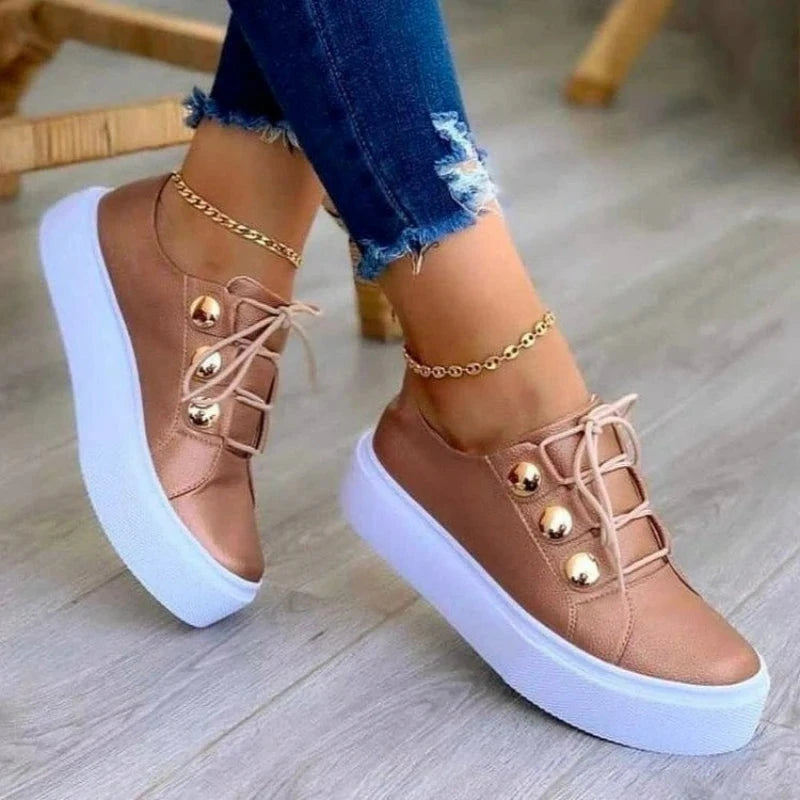 Chaussures pour femmes baskets en cuir Pu mode haute qualité chaussures décontractées bout rond à lacets chaussures plates grande taille plate-forme vulcaniser chaussures MAEJORKEN