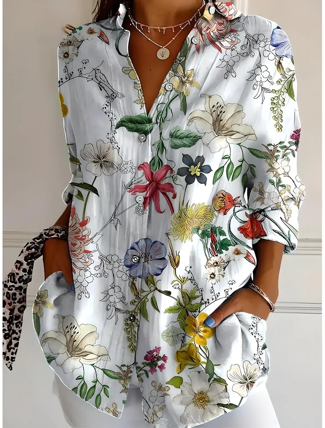 2025 Chemises pour femmes Ombre Floral Graphics Chemisier Col à revers Chemisier Chemises à manches longues pour femmes Vêtements pour femmes Vêtements féminins MAEJORKEN