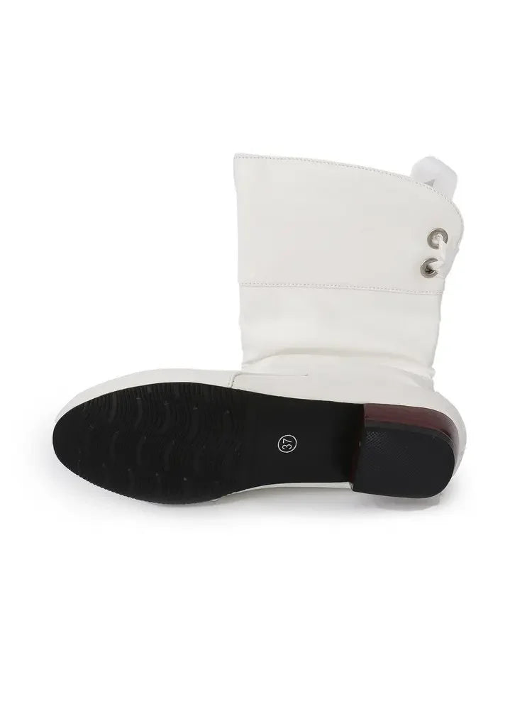 Chaussures pour femmes 2025 printemps genou bottes hautes rouge noir blanc bottes hautes femme plissé talon bas décontracté en cuir femme chaussures longues MAEJORKEN