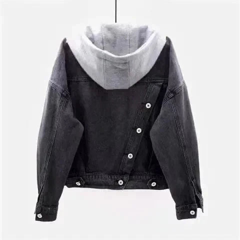 Femmes Denim manteau à capuche simple boutonnage bouton vestes à capuche Patchwork vêtements d'extérieur Cardigan poches solides Streetwear chaud MAEJORKEN
