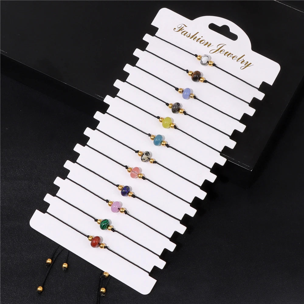 12 pièces/ensemble coloré pierre naturelle tressé Bracelet guérison cristal à la main Bracelets porte-bonheur Bracelets bijoux femmes hommes cadeaux MAEJORKEN