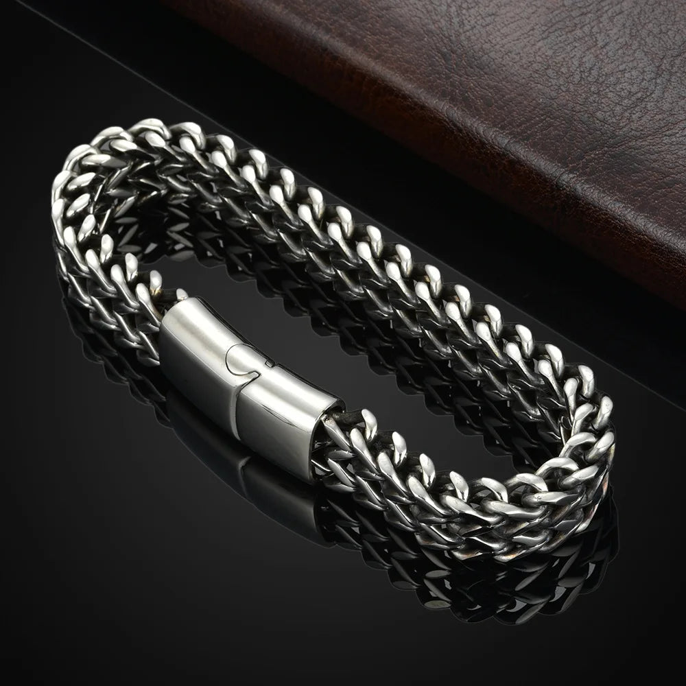 Bracelet tressé en acier inoxydable, Double rangée, écailles de poisson avant et arrière, boucle magnétique en alliage avec quille, bijoux, nouveau modèle MAEJORKEN
