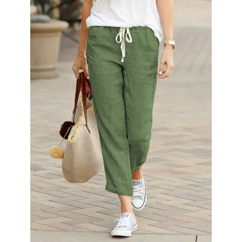 Pantalon de neuf minutes, couleur unie, ample, loisirs, cordon de serrage, taille élastique, en coton, nouvelle mode 2025 MAEJORKEN