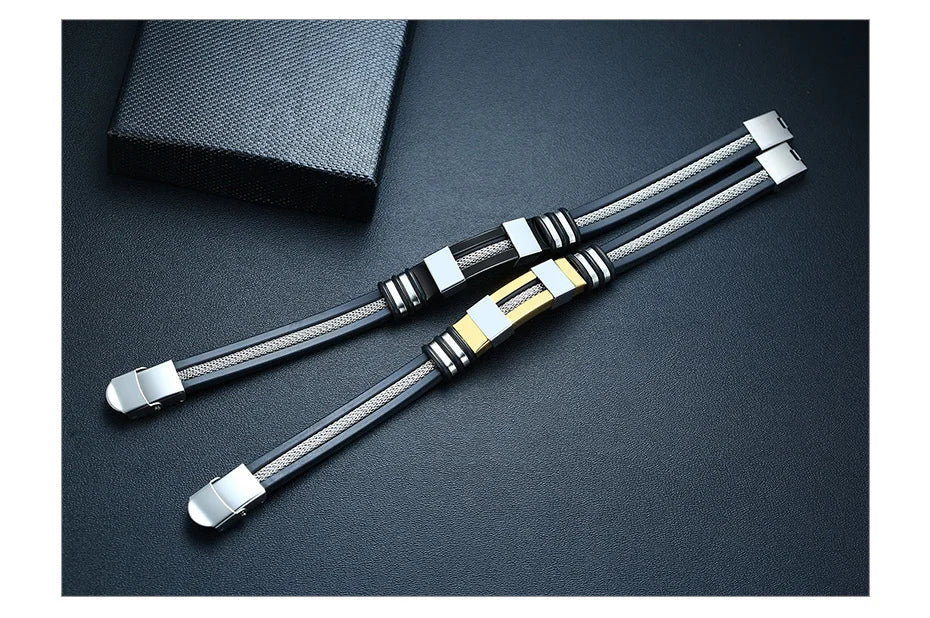 Vnox - Bracelet en acier inoxydable, bracelet pour homme, bracelet punk à maillons en silicone rainuré noir, bracelet punk élégant et décontracté MAEJORKEN