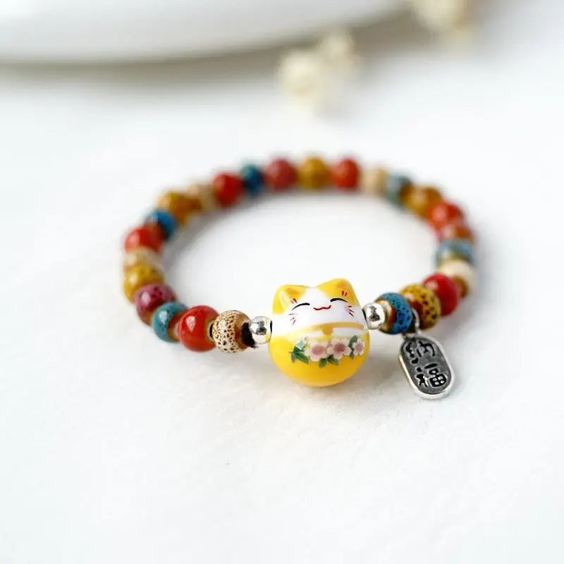 Bracelet chat b03 pour filles, bracelets perlés colorés, pendentifs en céramique Harajuku, bracelets à breloques anime, bijoux cadeaux, vente en gros MAEJORKEN