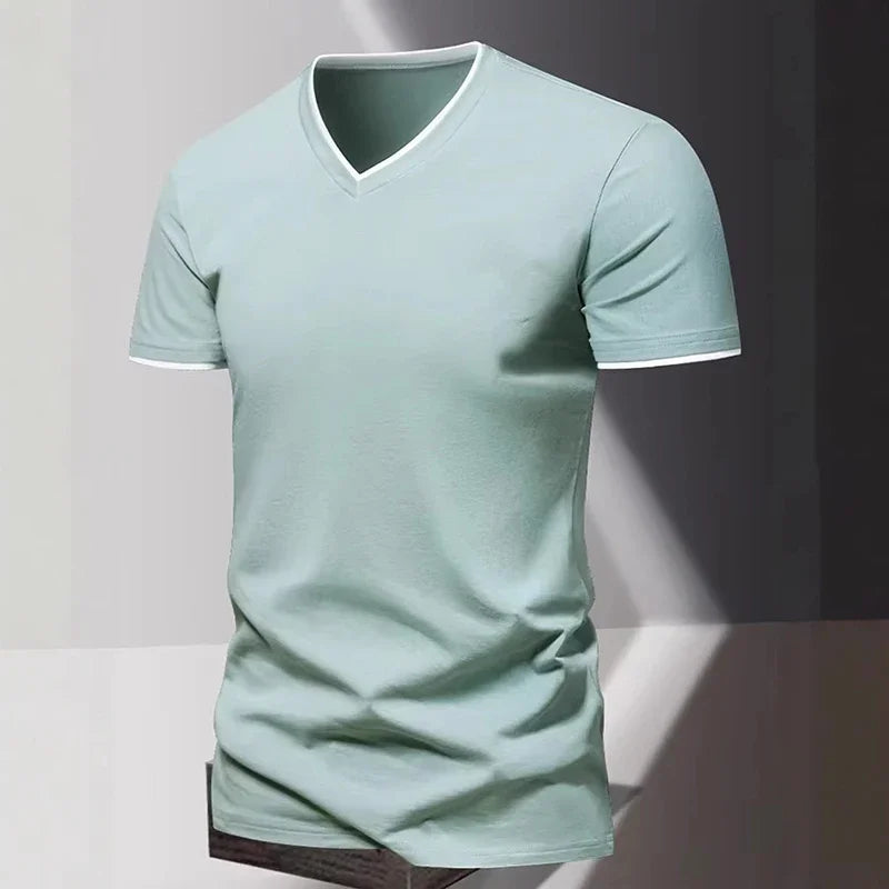 T-shirt pour homme à col en V et manches courtes, T-shirt de sport et de loisirs pour homme, T-shirt basique uni tendance et simple MAEJORKEN
