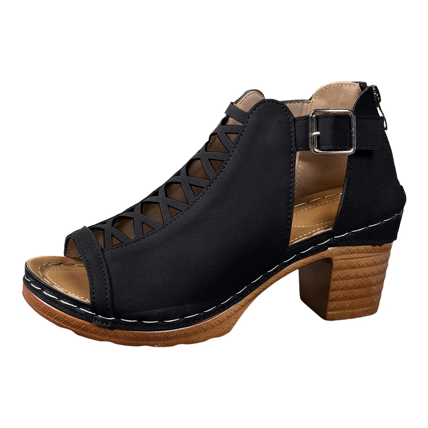 Sandales d'été élégantes pour femmes, talons épais compensés, talons hauts épais, bout ouvert, croix creuse, chaussures polyvalentes de mariage MAEJORKEN
