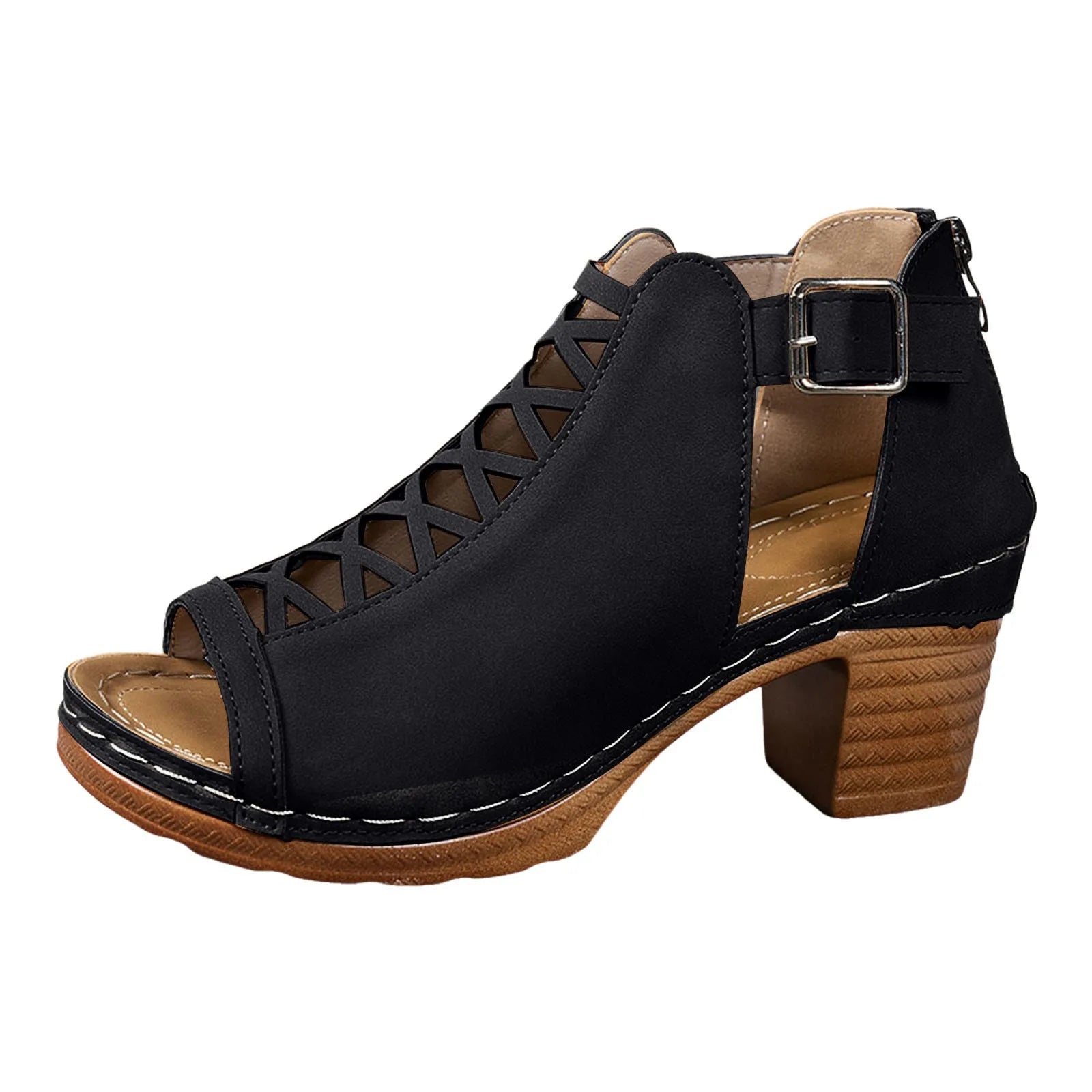 Sandales d'été élégantes pour femmes, talons épais compensés, talons hauts épais, bout ouvert, croix creuse, chaussures polyvalentes de mariage MAEJORKEN