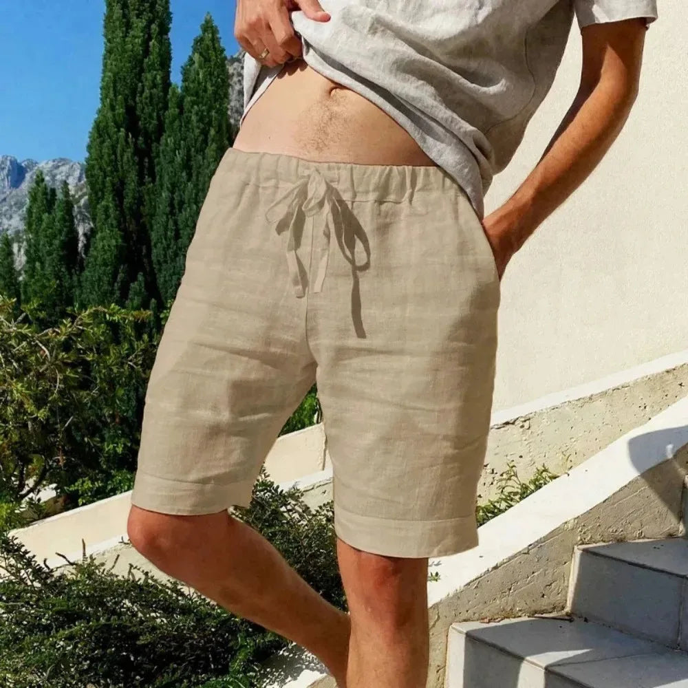 Short en coton et lin respirant pour homme, pantalon de plage hawaïen, solide, document fjadt, streetwear polyvalent, été, nouveau MAEJORKEN