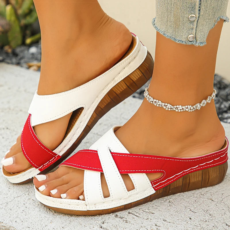 Sandales pour femmes nouvelles sandales à talons compensés chaussures d'été femme mélange couleur pantoufles d'été Sandalias Mujer chaussures à talons de luxe MAEJORKEN