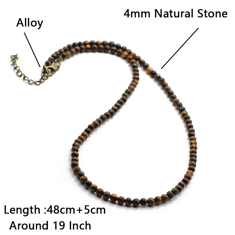 Collier élégant pour hommes, perles de 4mm, guérison, 7 couleurs disponibles, lave réglable, Howlite, obsidienne, court, sport, absorbant la sueur MAEJORKEN