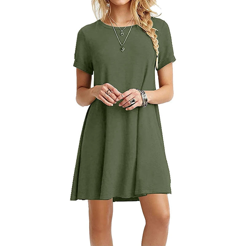 Femmes décontracté à manches courtes t-shirt robe Vintage col rond imprimé Mini robe ample élégant Simple Mini robe Streetwear robe d'été MAEJORKEN