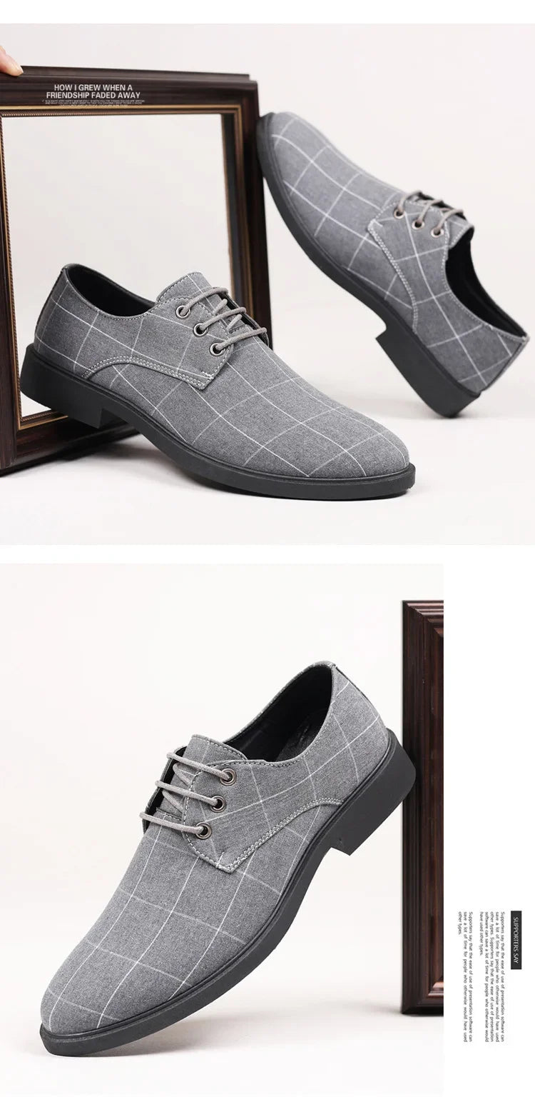 Chaussures d'affaires décontractées pour hommes printemps automne loisirs britanniques toile à lacets chaussures formelles respirant bout rond semelle extérieure en PVC MAEJORKEN