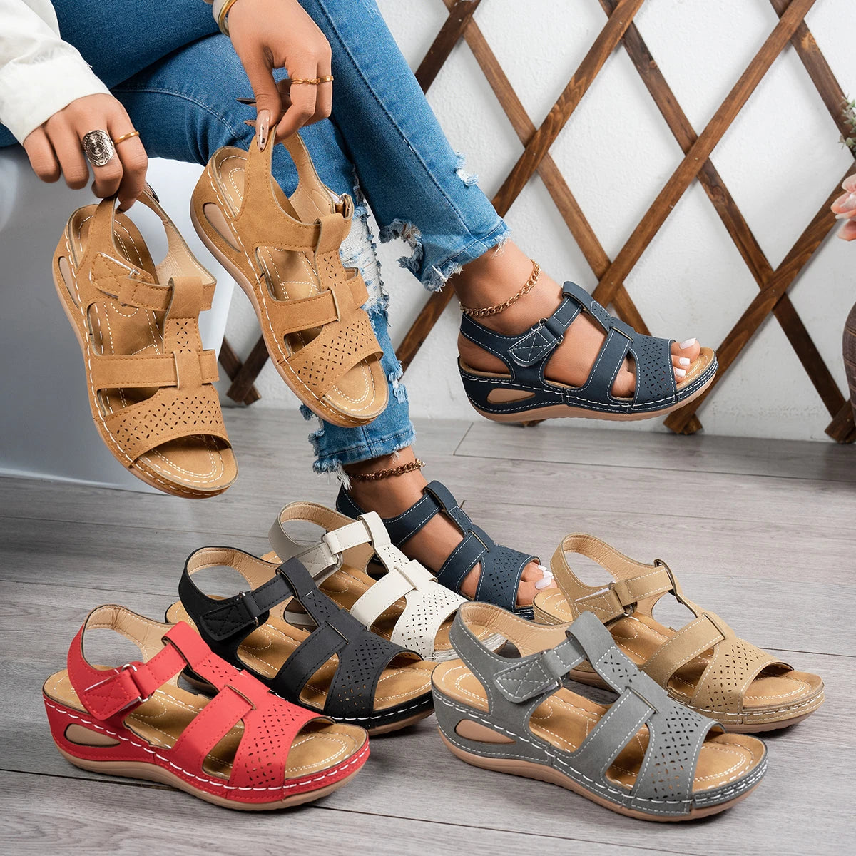 Sandales compensées orthopédiques haut de gamme pour femme, été 2026, à bout ouvert, antidérapantes, style vintage et rétro, chaussures décontractées à plateforme MAEJORKEN