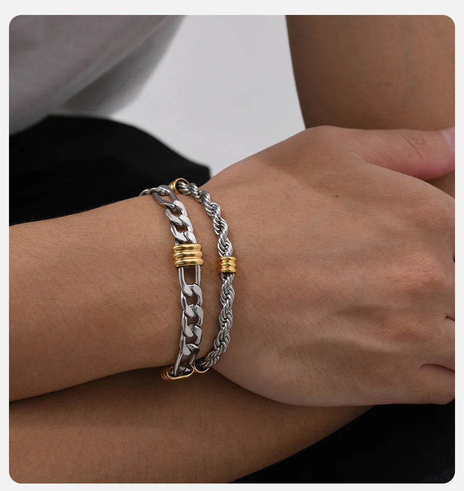Vnox – Bracelets élégants en chaîne de corde avec breloques en Tubes, Bracelets à maillons cubains simples, bijoux de bracelet tendance en acier inoxydable MAEJORKEN