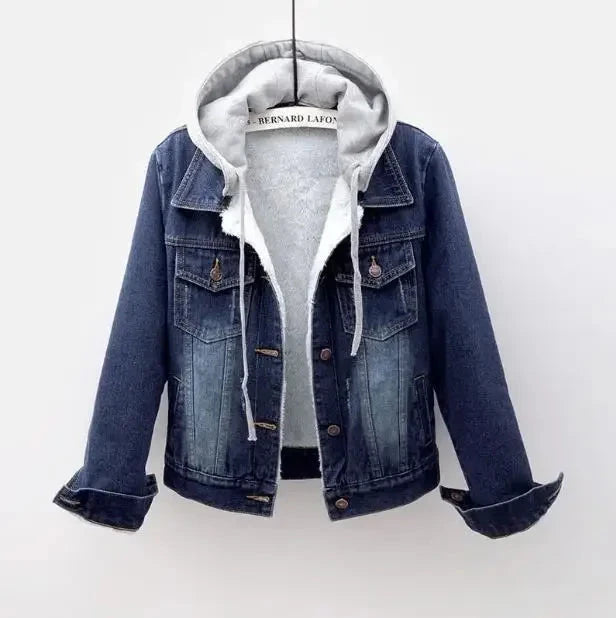 Femmes Denim manteau à capuche simple boutonnage bouton vestes à capuche Patchwork vêtements d'extérieur Cardigan poches solides Streetwear chaud MAEJORKEN