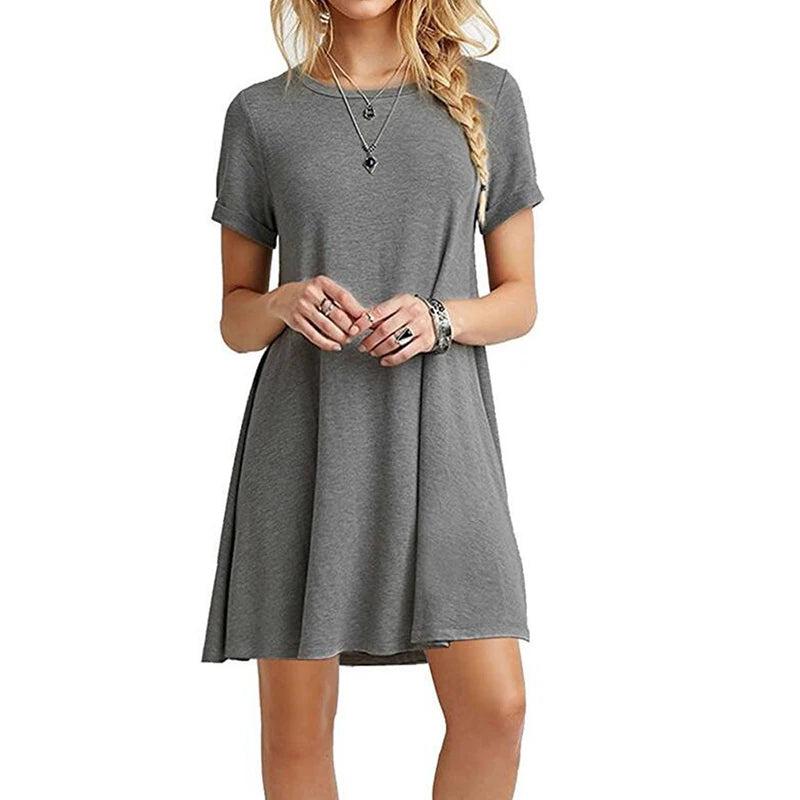 Femmes décontracté à manches courtes t-shirt robe Vintage col rond imprimé Mini robe ample élégant Simple Mini robe Streetwear robe d'été MAEJORKEN