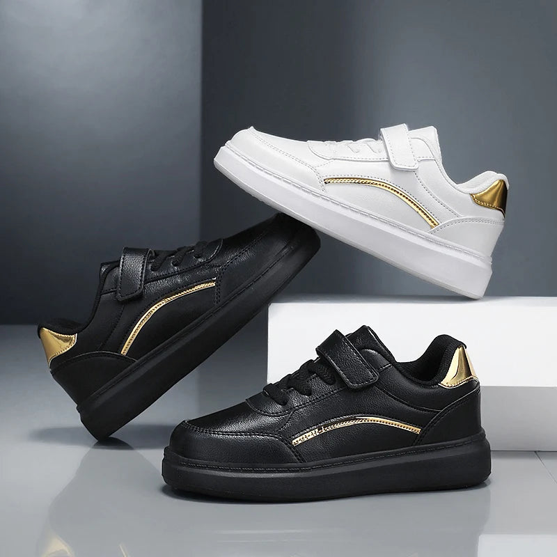 Baskets blanches en cuir PU pour enfants, chaussures de sport décontractées pour garçons, chaussures de Skate d'école de luxe, baskets de Tennis d'automne pour garçons MAEJORKEN