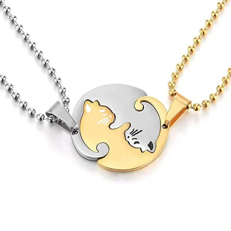 Collier de Couple en forme de cœur, pendentif chat de dessin animé mignon, couleur Simple, collier Animal noir, bijoux cadeau pour filles et garçons, vente en gros MAEJORKEN