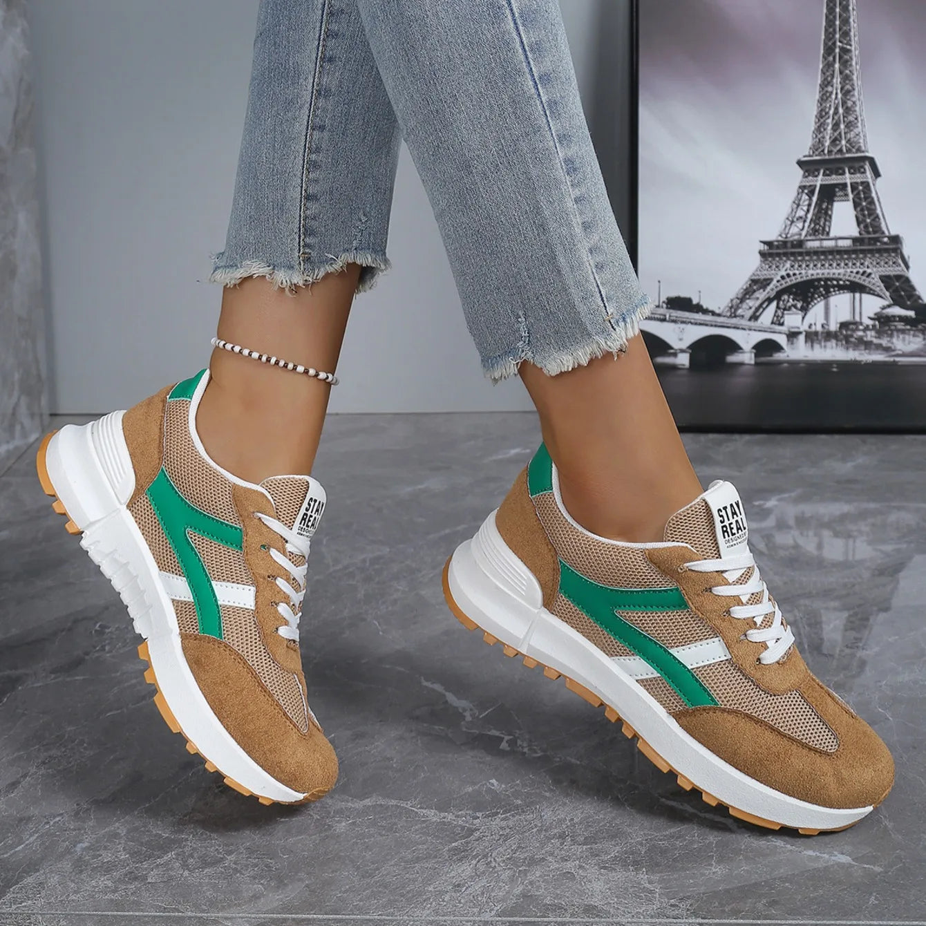Chaussures décontractées élégantes à lacets, nouveau style tendance, pour femmes, printemps/automne, bout rond, semelle épaisse, antidérapantes, confortables, chaussures de sport MAEJORKEN