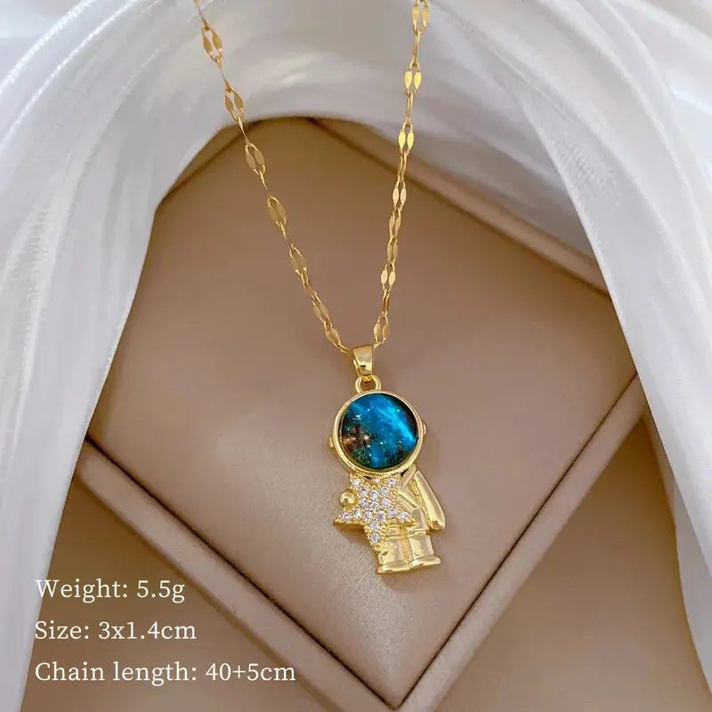 Collier de la série Star Series en acier au titane pour femme, pendentif planète lune et astronome, colliers de la présidence, cadeaux de bijoux, document doré, luxe abordable MAEJORKEN