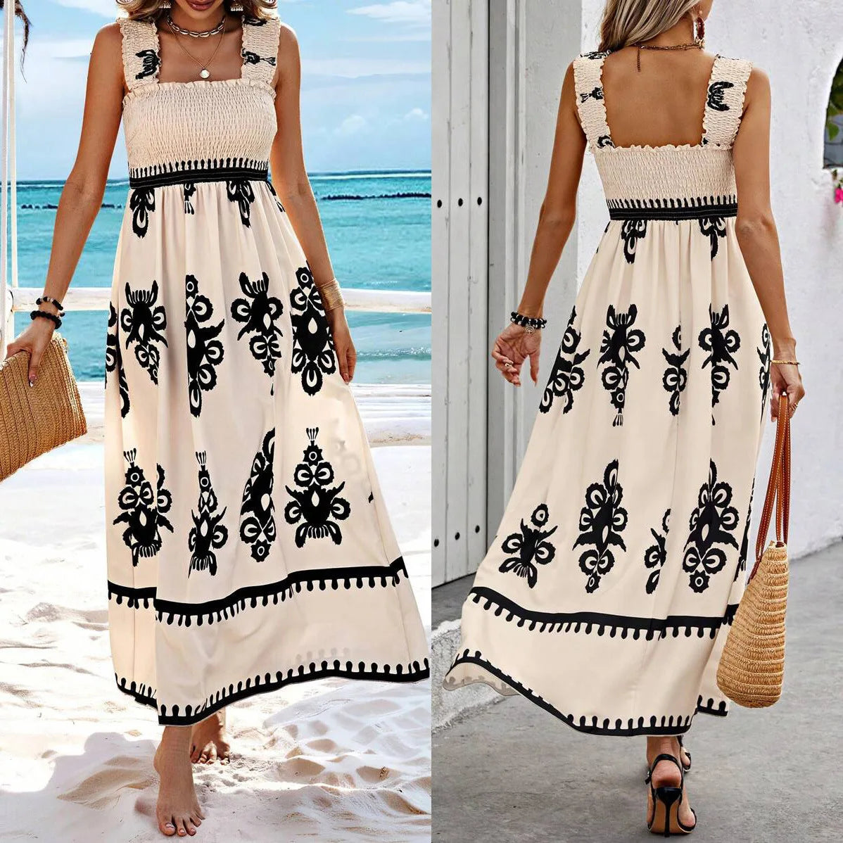 Robe d'été à bretelles imprimées dos nu du S au 2XL